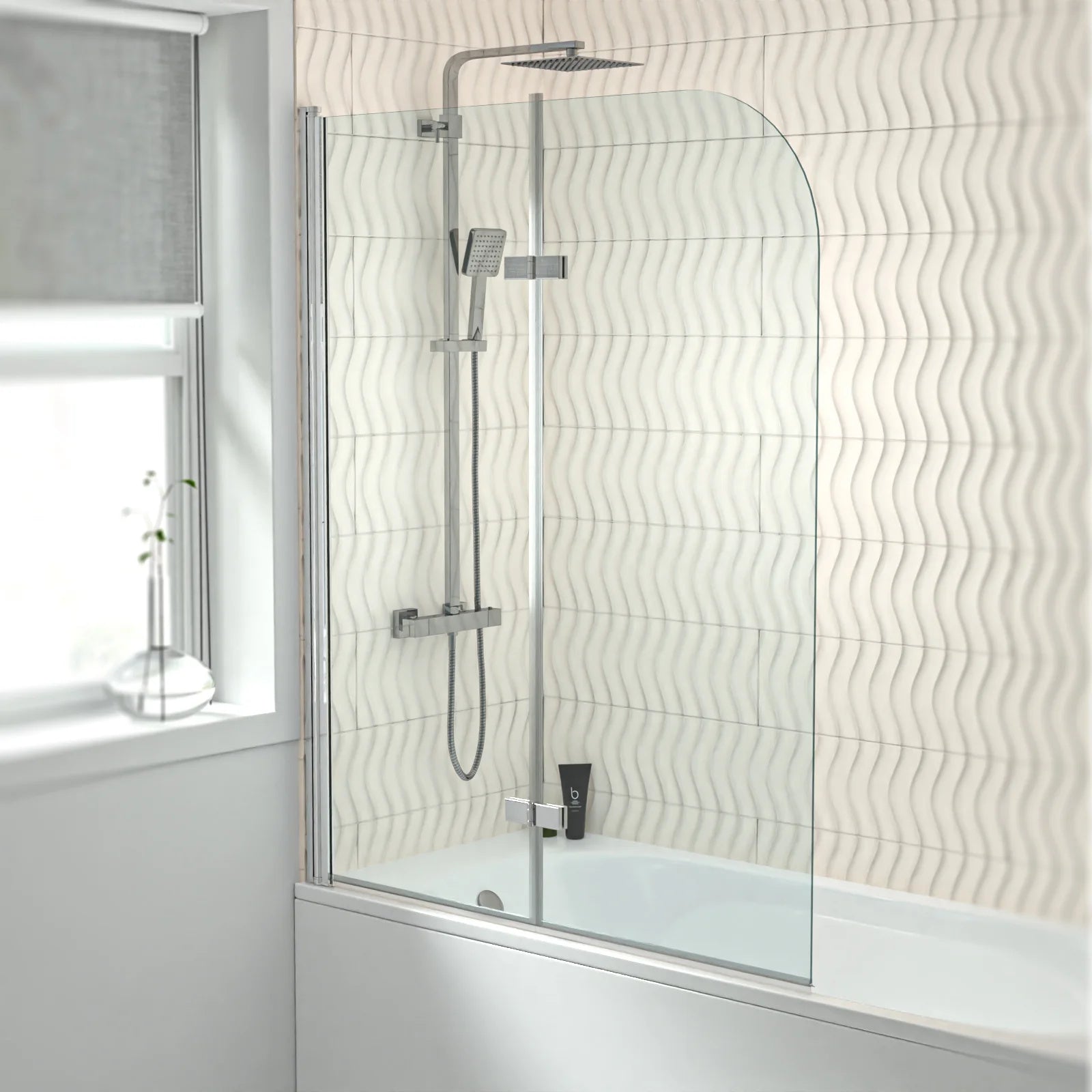 Hinged 1200 x 1400mm Bathtub Screen, 6mm Tempered Glass - Aluminium