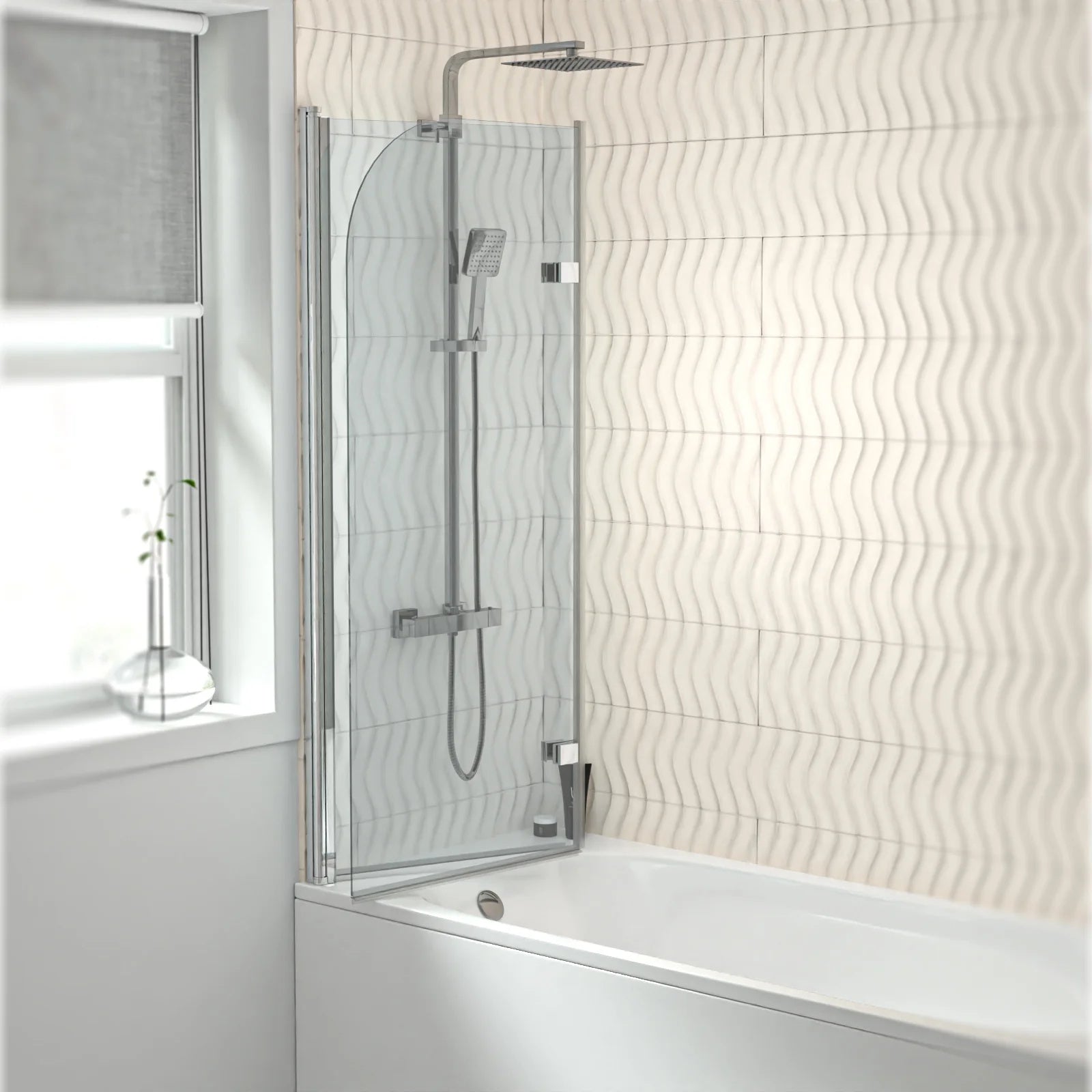 Hinged 1200 x 1400mm Bathtub Screen, 6mm Tempered Glass - Aluminium