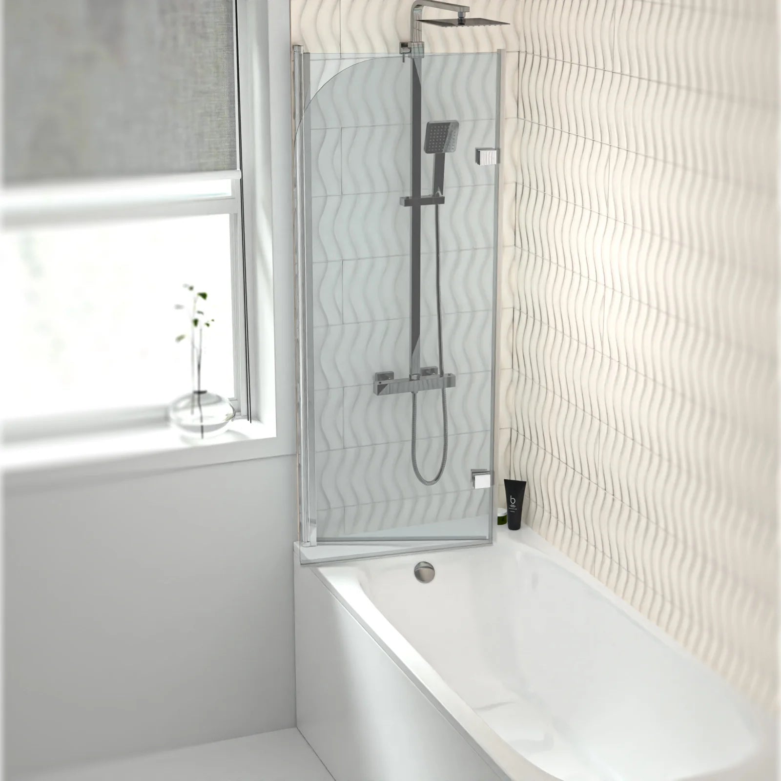 Hinged 1200 x 1400mm Bathtub Screen, 6mm Tempered Glass - Aluminium