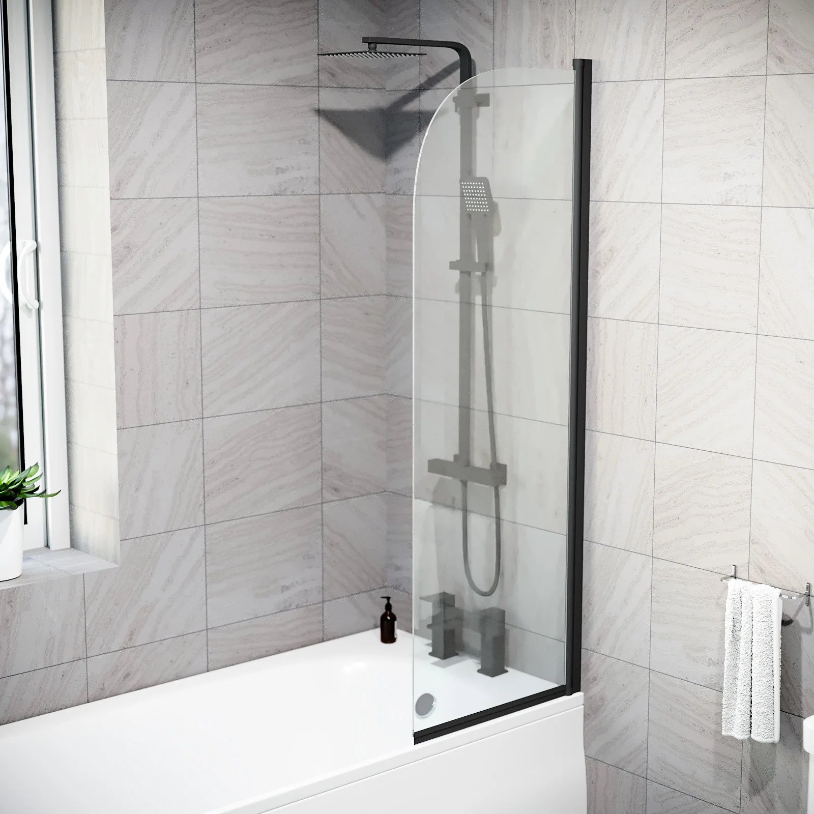 Hinged 500 x 1400mm Bathtub Screen, 5mm Tempered Glass - Matte Black