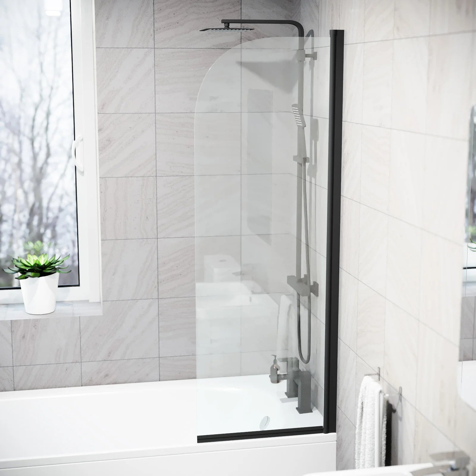 Hinged 500 x 1400mm Bathtub Screen, 5mm Tempered Glass - Matte Black