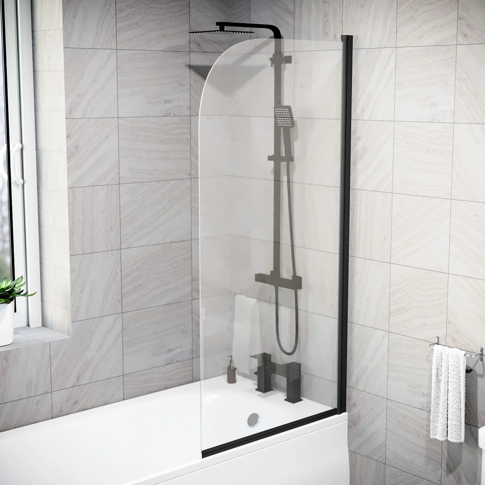 Hinged 700 x 1400mm Bathtub Screen, 5mm Tempered Glass - Matte Black