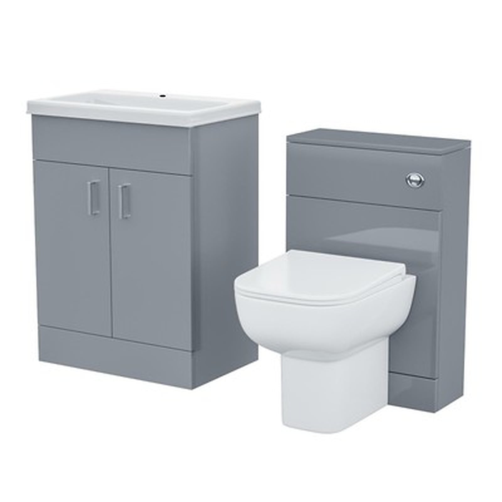 600mm Light Grey Vanity Basin Unit & WC Toilet Cabinet Suite