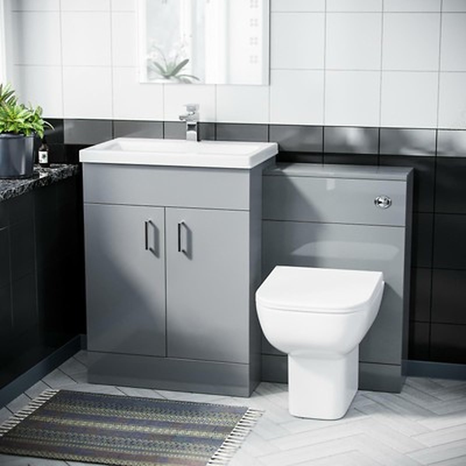 600mm Light Grey Vanity Basin Unit & WC Toilet Cabinet Suite
