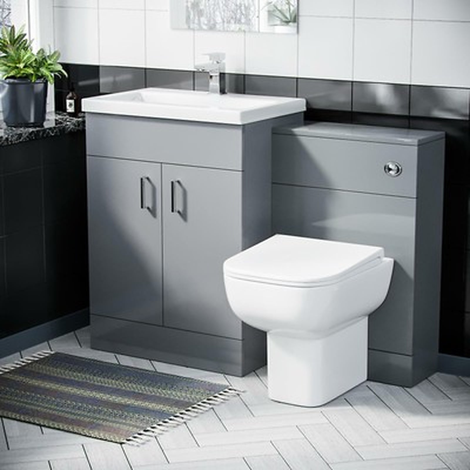 600mm Light Grey Vanity Basin Unit & WC Toilet Cabinet Suite