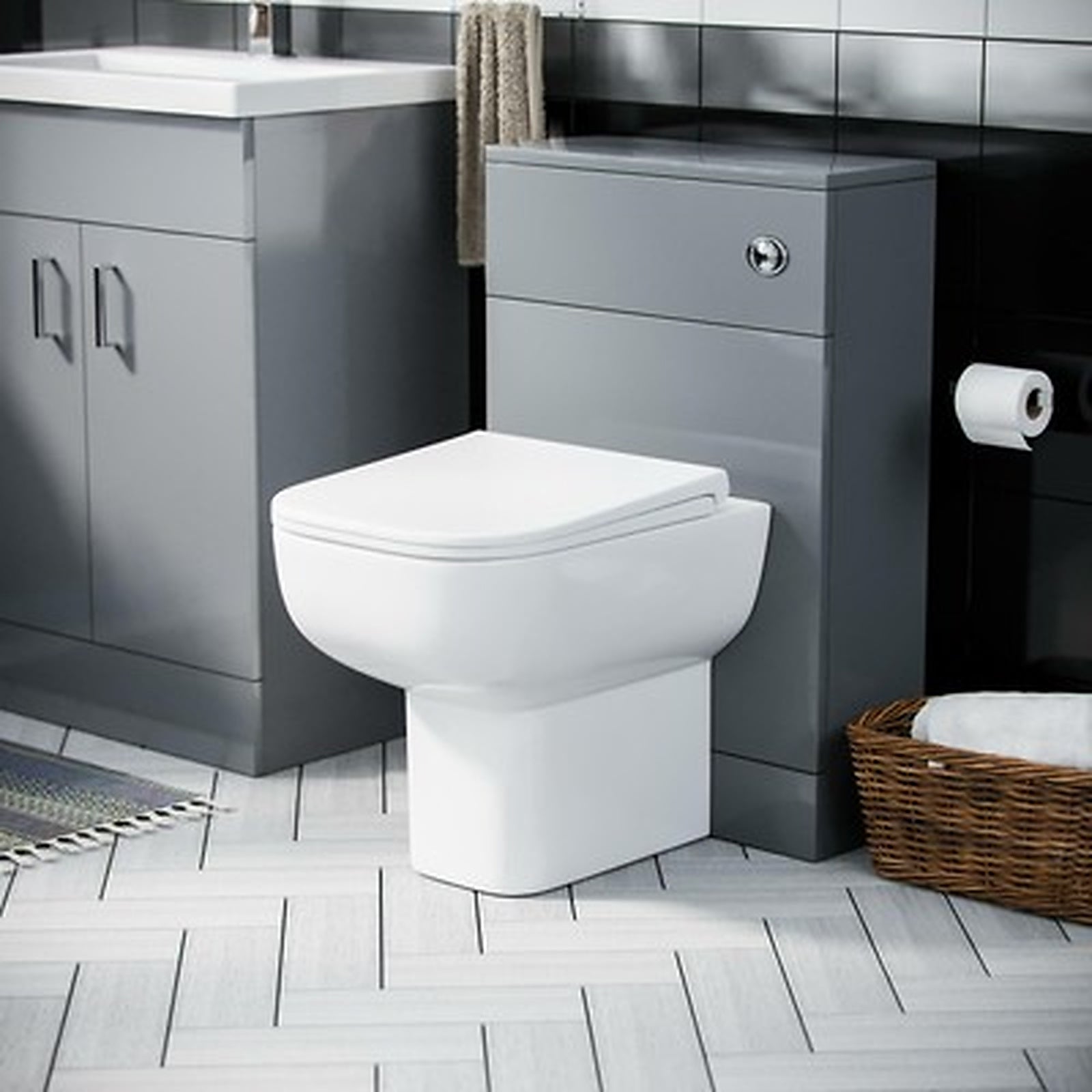 600mm Light Grey Vanity Basin Unit & WC Toilet Cabinet Suite