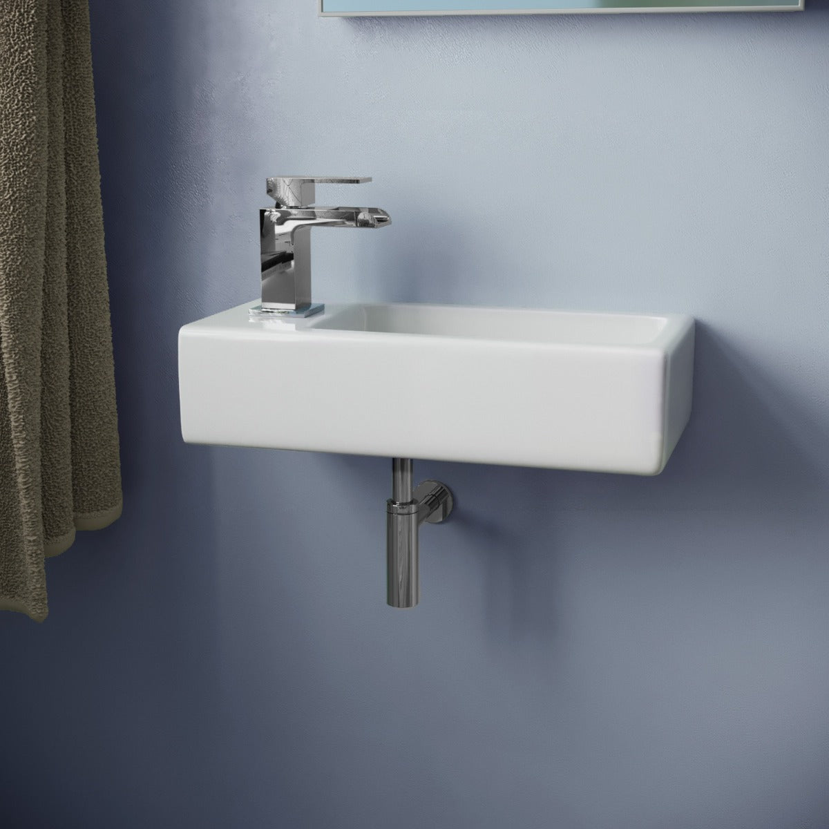 Alvey Wall Hung Left Handed Cloakroom 375mm Basin Sink, Fittings Included