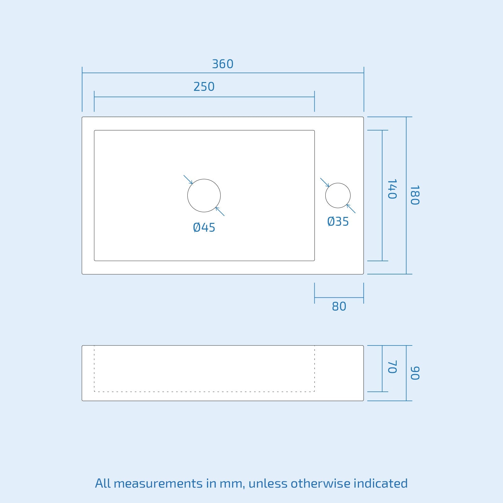 Alvey Wall Hung Left Handed Cloakroom 360mm Basin Sink & Waterfall Mono Tap & Waste