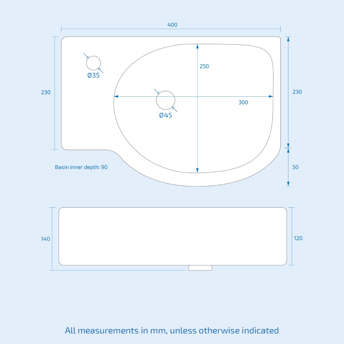 Tulla Cloakroom Rectangle Basin Sink Left Hand