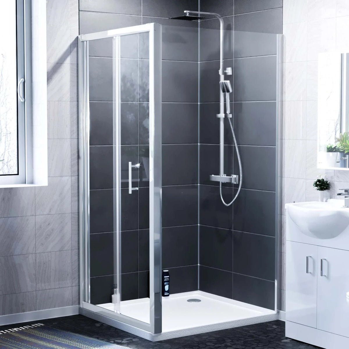 Jupiter Chrome 900mm Shower Bi-Fold Door 900mm Side Panel Enclosure & Tray