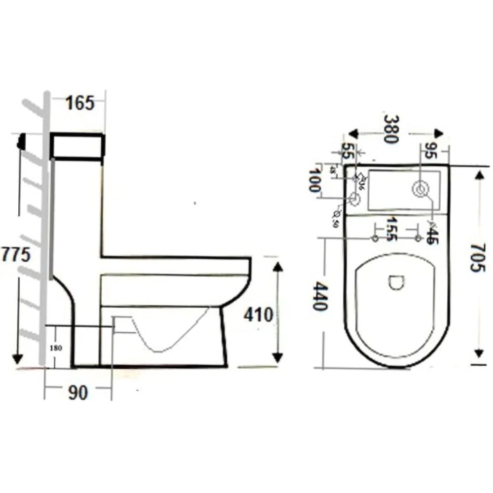 2 In 1 Compact Close Coupled Toilet and Basin Combo Space Saver Unit with Mono Mixer Tap