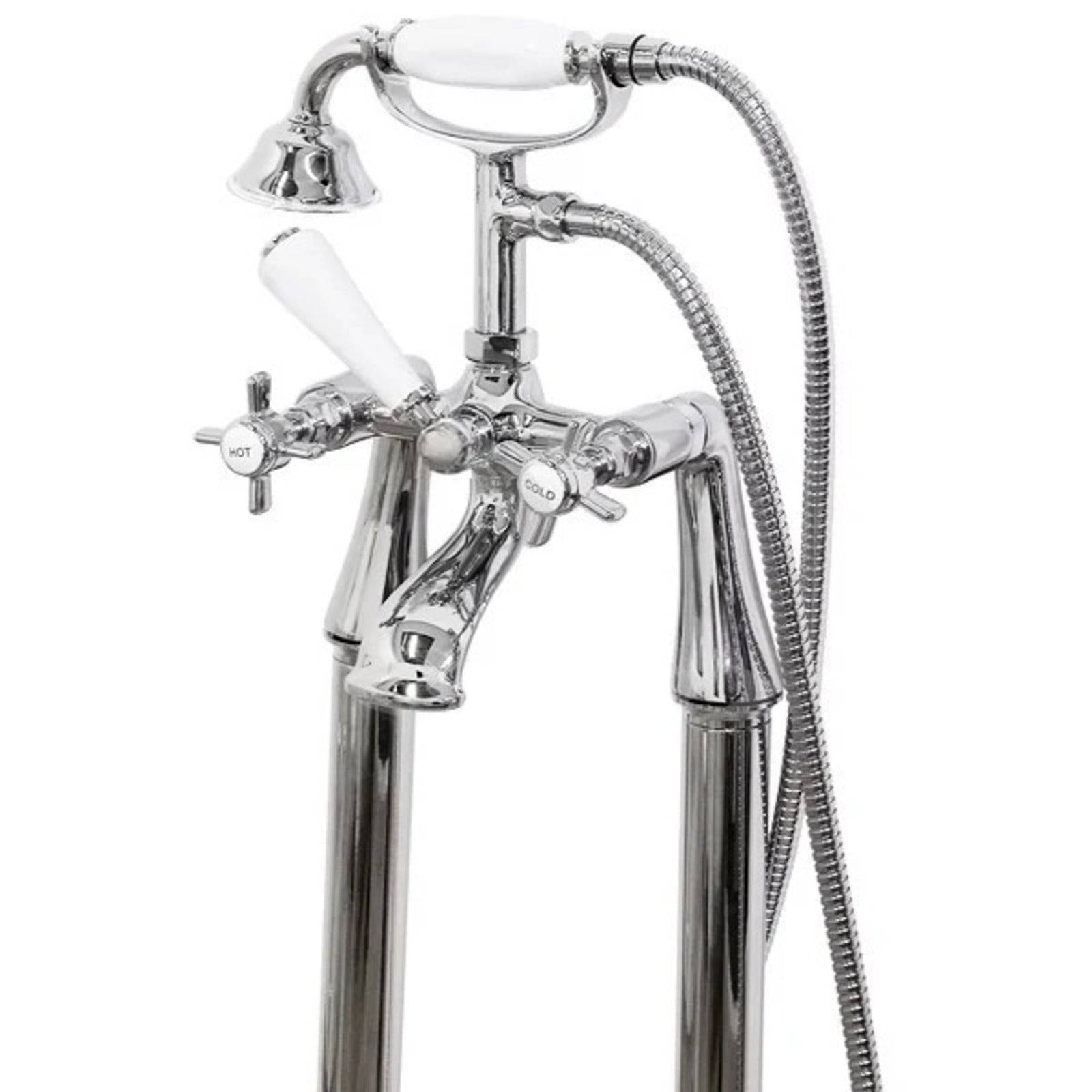 Edwardian Traditional Freestanding Cross Head Lever Bath Shower Mixer Tap