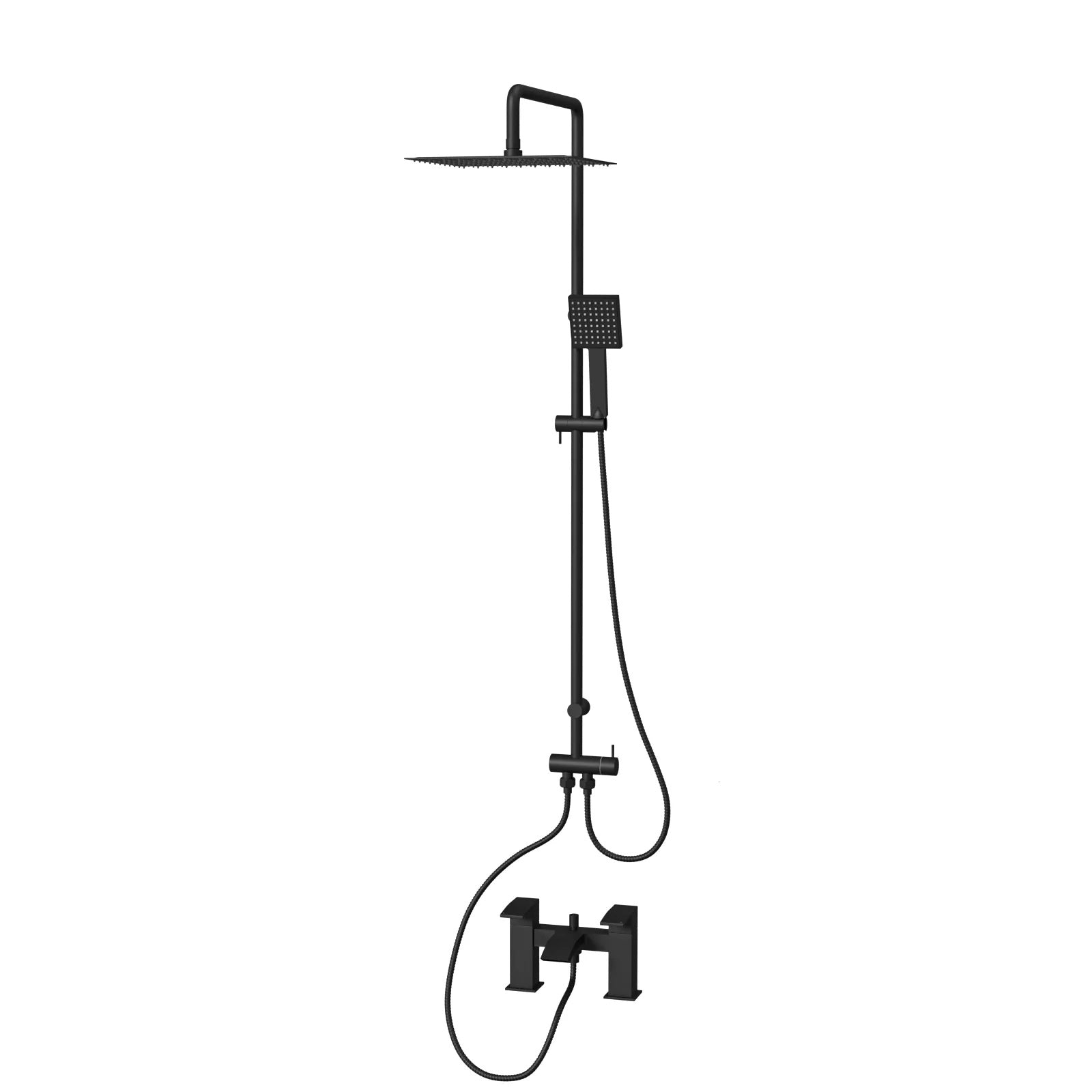 Kinver Square Shower Riser Rail Kit With Bath Mixer Tap & Handset Matte Black