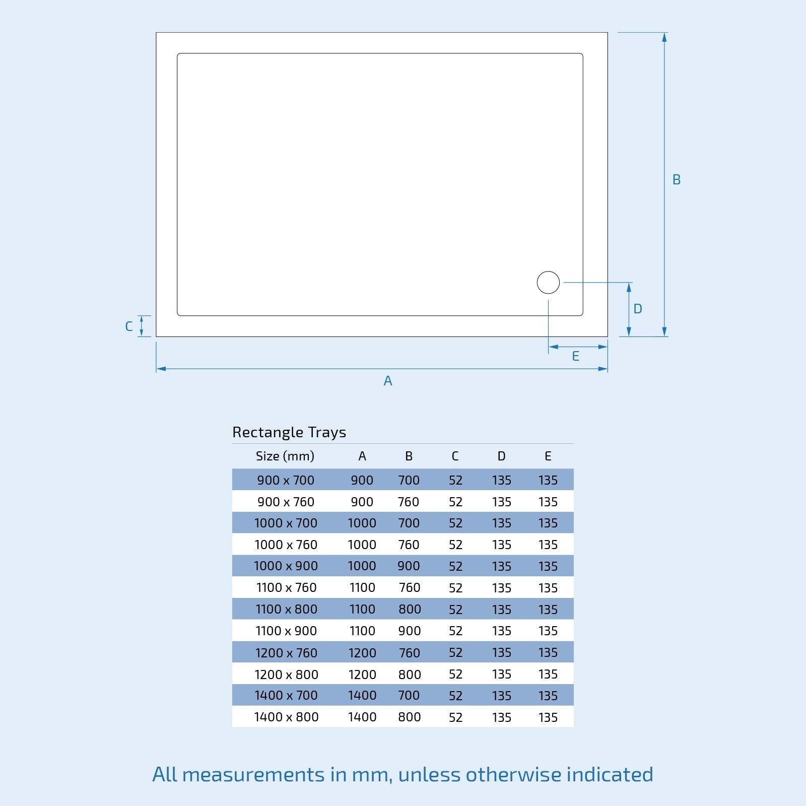 1000 x 760 Shower Tray Low Profile Rectangle for Shower Enclosure