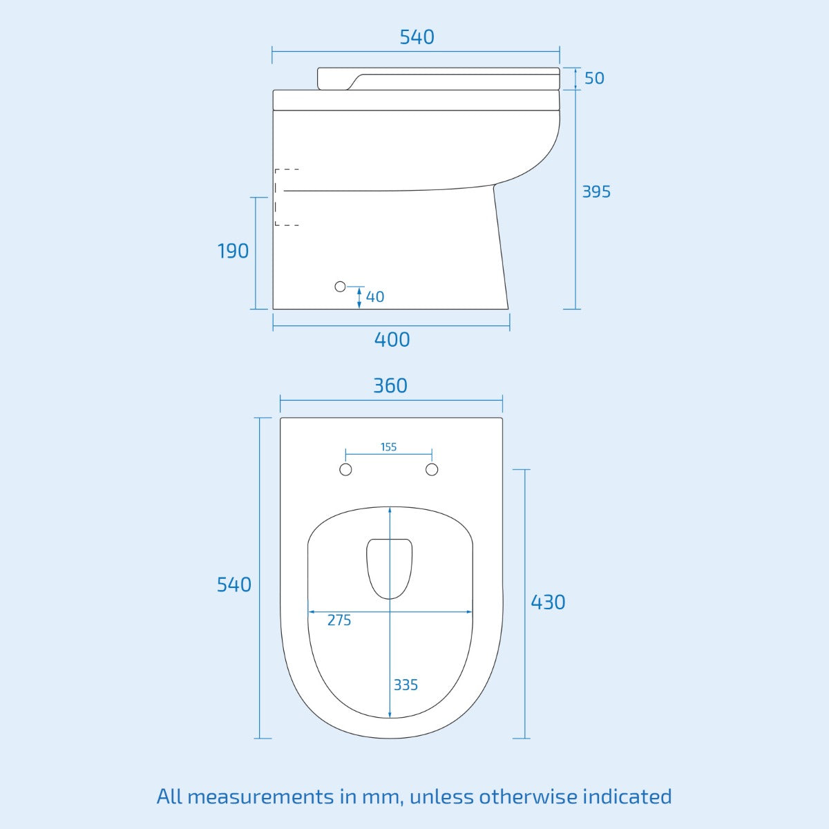 Melbourne White Modern BTW WC Unit + Round Toilet + Soft Close Seat