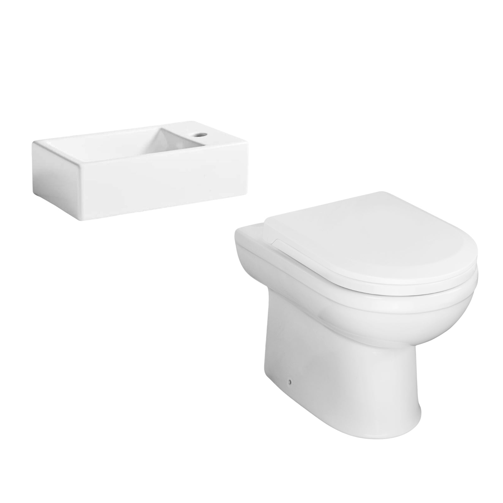 Melbourne Ceramic Round Back To Wall Pan & Toilet Seat Wall Hung Basin Left Hand