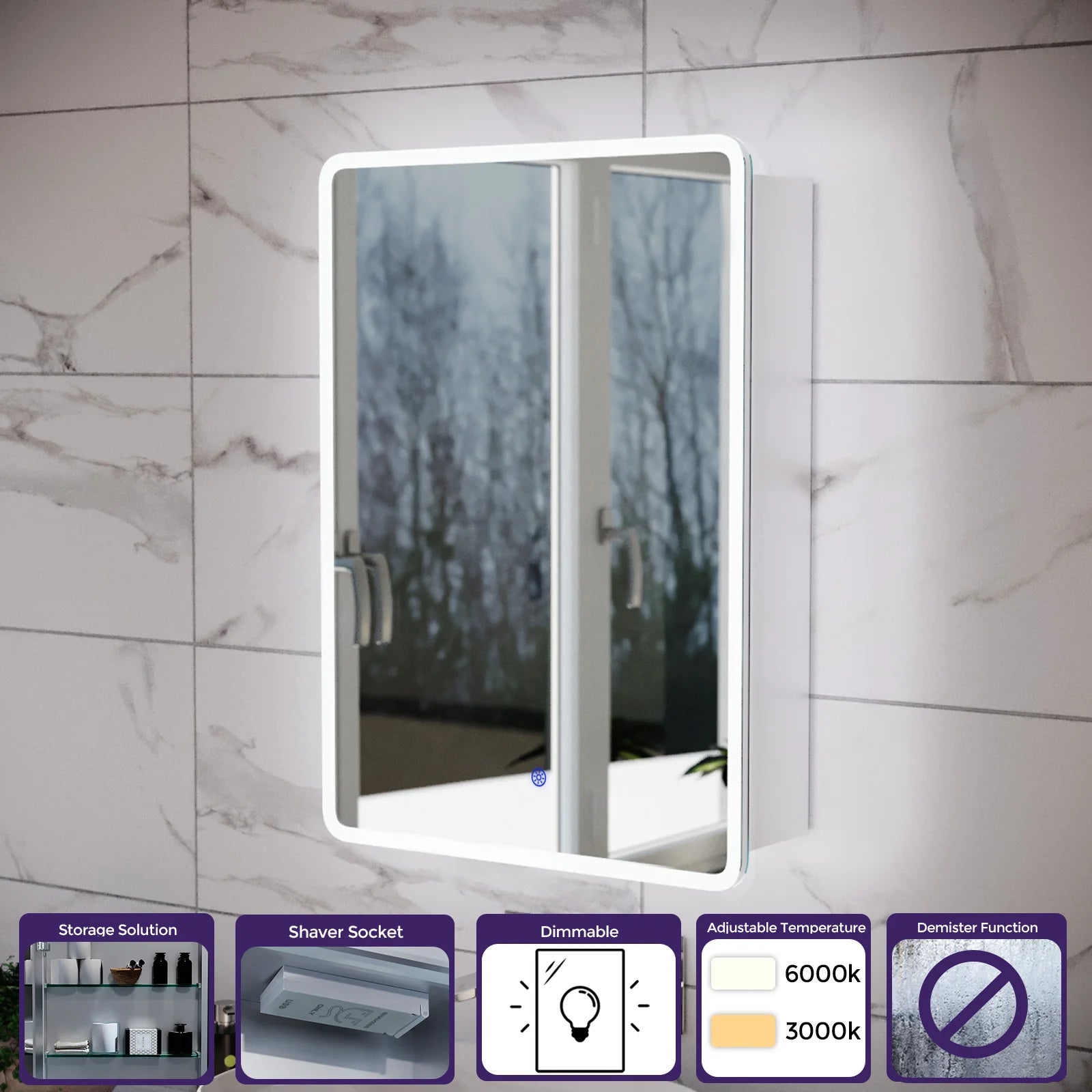 LED Bathroom Mirror Cabinet 2 Doors 500 x 130 x 700mm with Sensor
