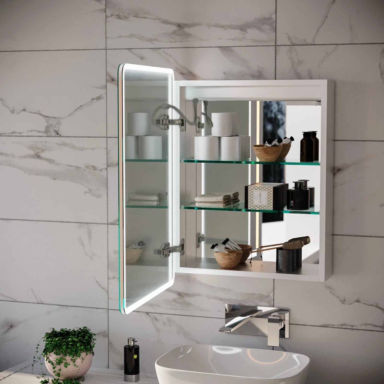 LED Bathroom Mirror Cabinet 2 Doors 500 x 130 x 700mm with Sensor