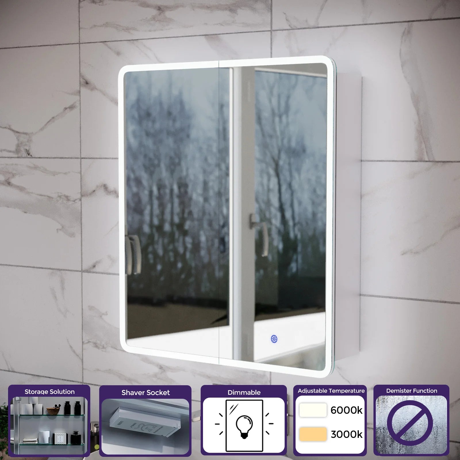LED Bathroom Mirror Cabinet 2 Doors 600 x 130 x 700mm with Sensor