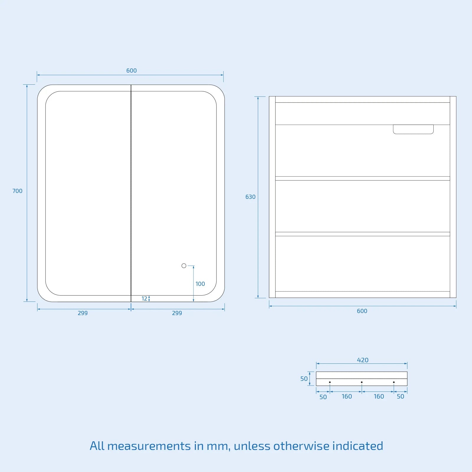 LED Bathroom Mirror Cabinet 2 Doors 600 x 130 x 700mm with Sensor