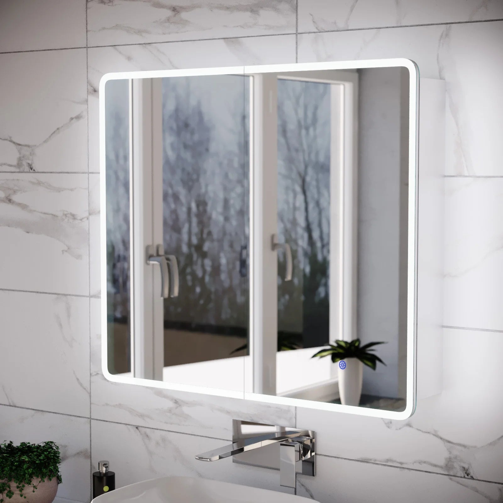 LED Bathroom Mirror Cabinet 2 Doors 800 x 130 x 700mm with Sensor