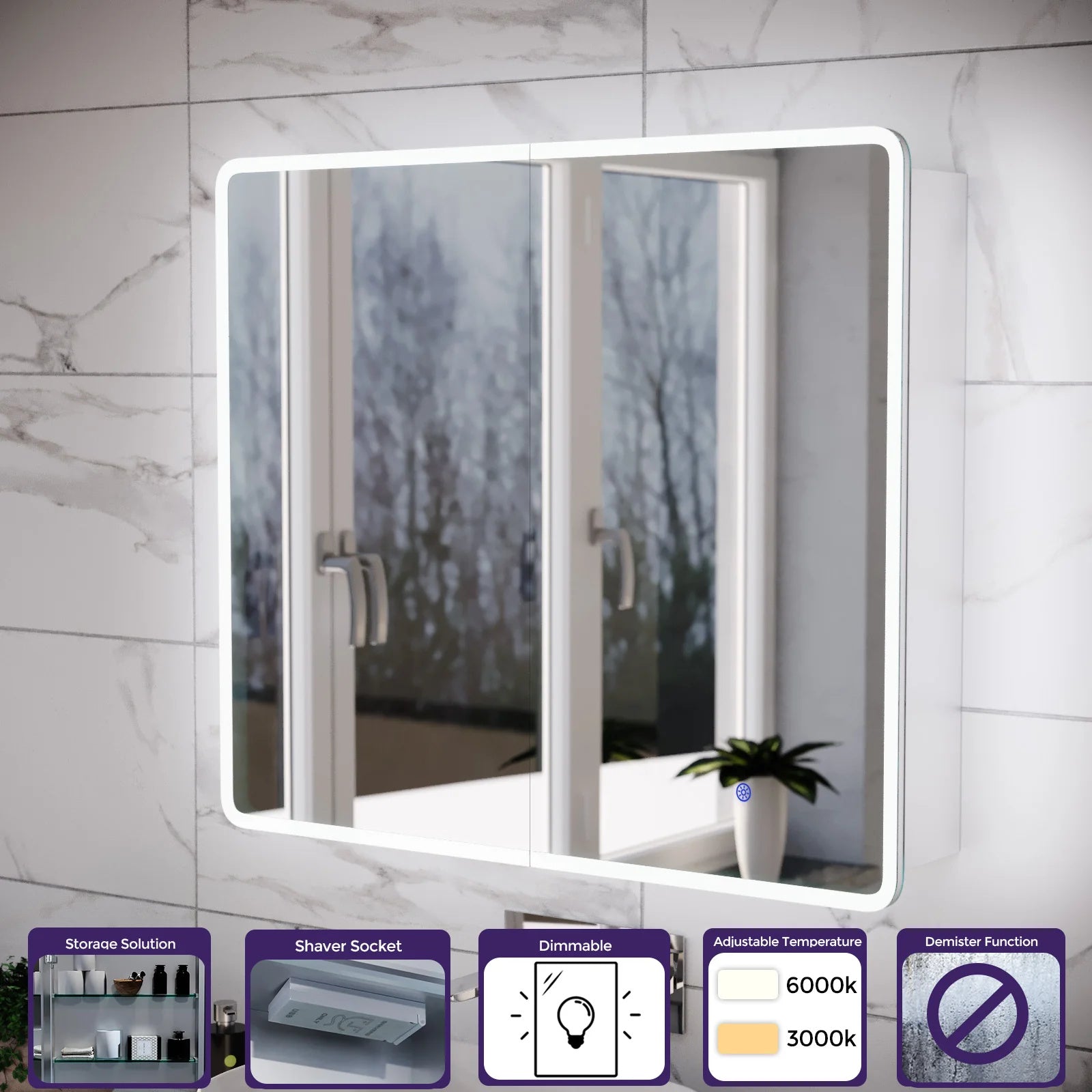 LED Bathroom Mirror Cabinet 2 Doors 800 x 130 x 700mm with Sensor
