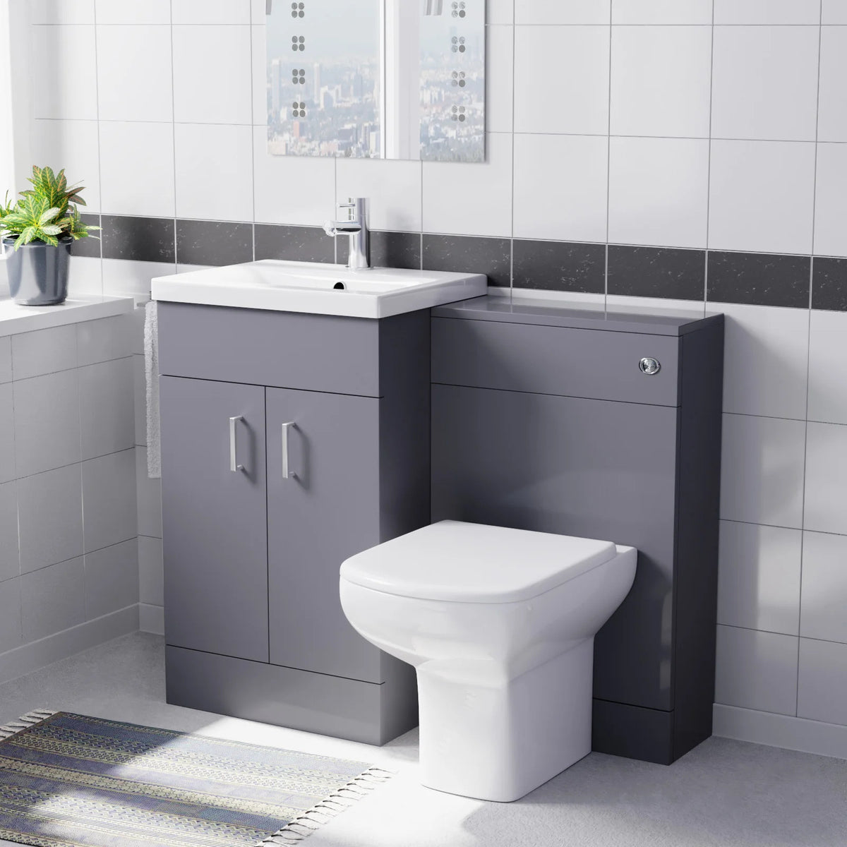 Light Grey 1000mm Freestanding Doors Vanity With WC & BTW Toilet Pan