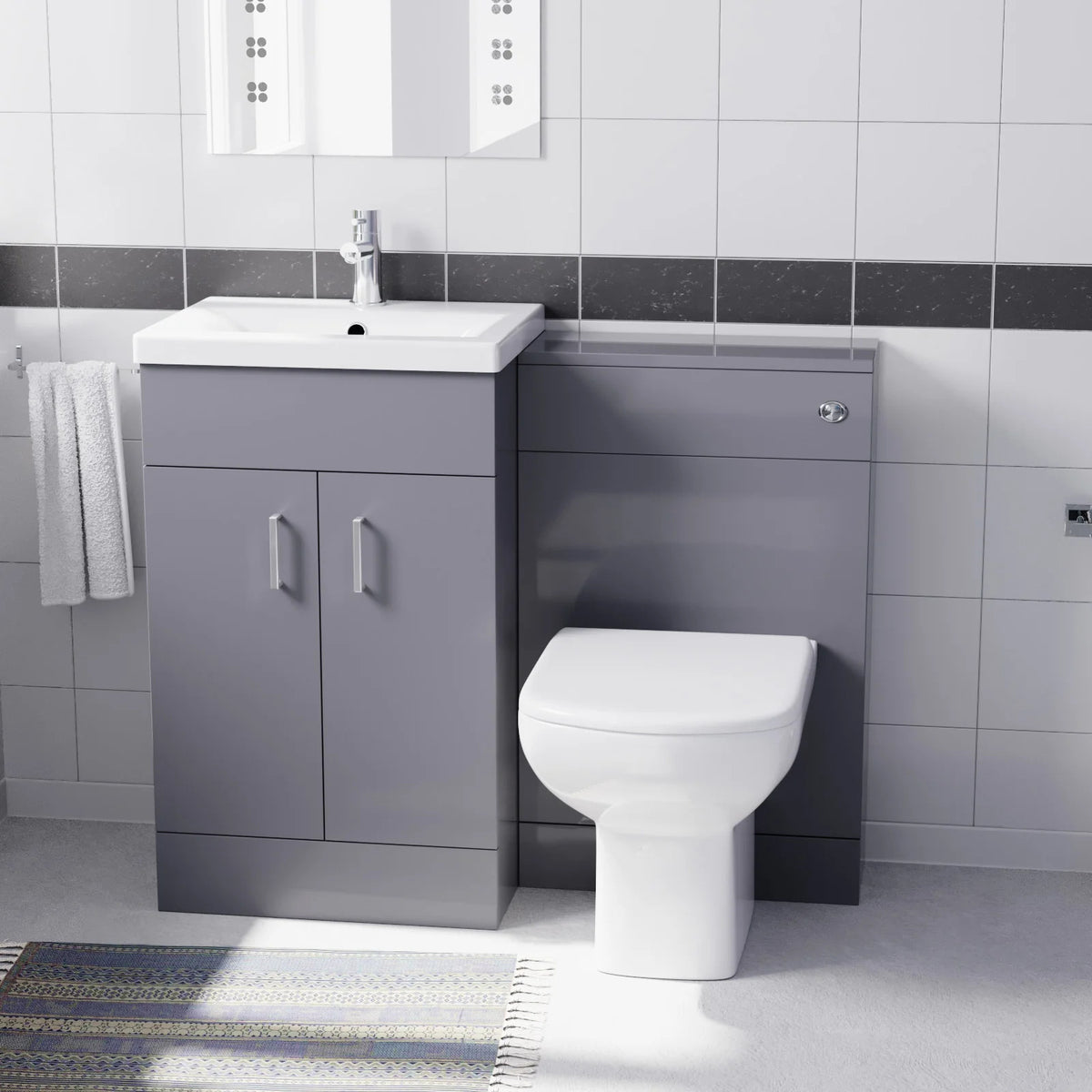 Light Grey 1000mm Freestanding Doors Vanity With WC & BTW Toilet Pan