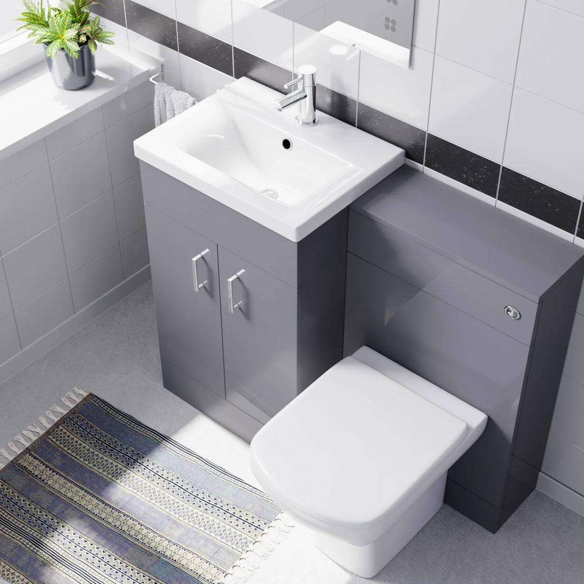 Light Grey 1000mm Freestanding Doors Vanity With WC & BTW Toilet Pan