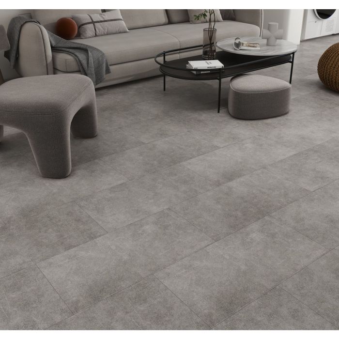 SPC Vinyl Click Flooring Tile 610mm x 305mm Light Grey Stone 5.35mm Thick - Pack Of 10