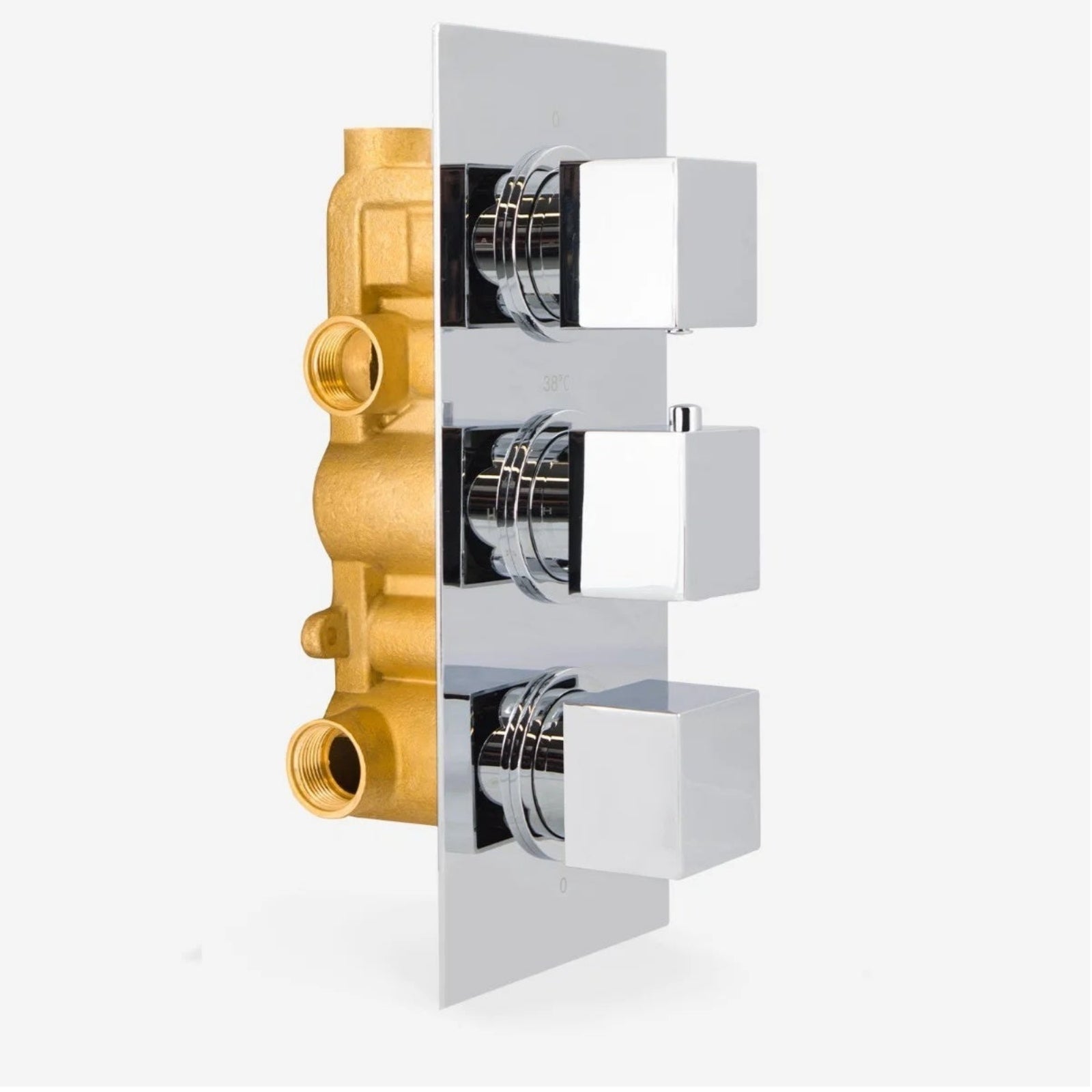 Lilly 3 Dial 3 Way Square Concealed Thermostatic Mixer Valve, Slider Rail, Square Handset, Bath Filler & Shower Head Chrome