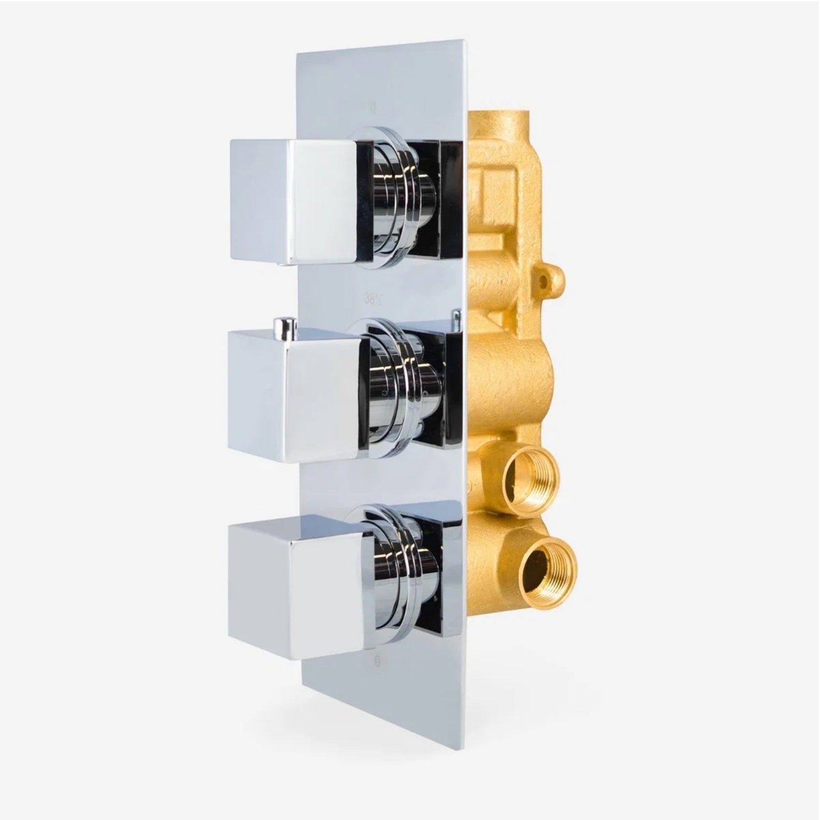 Lilly Chrome 3 Dial 3 Way Square Concealed Thermostatic Mixer Valve, Slider Rail, Square Handset, Square Ceiling Shower Head, Bath Filler & Waste