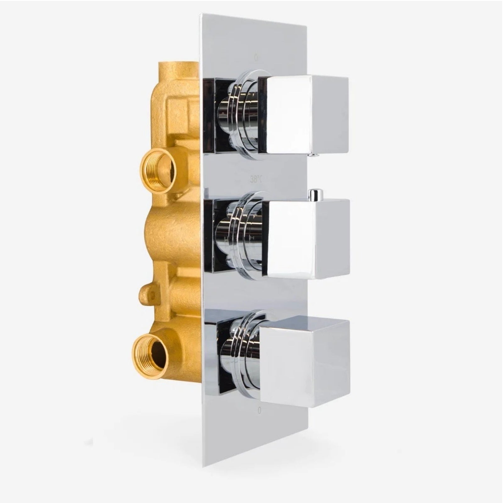 Lilly Chrome 3 Dial 3 Way Square Concealed Thermostatic Mixer Valve, Slider Rail, Square Handset, Square Ceiling Shower Head, Bath Filler & Waste
