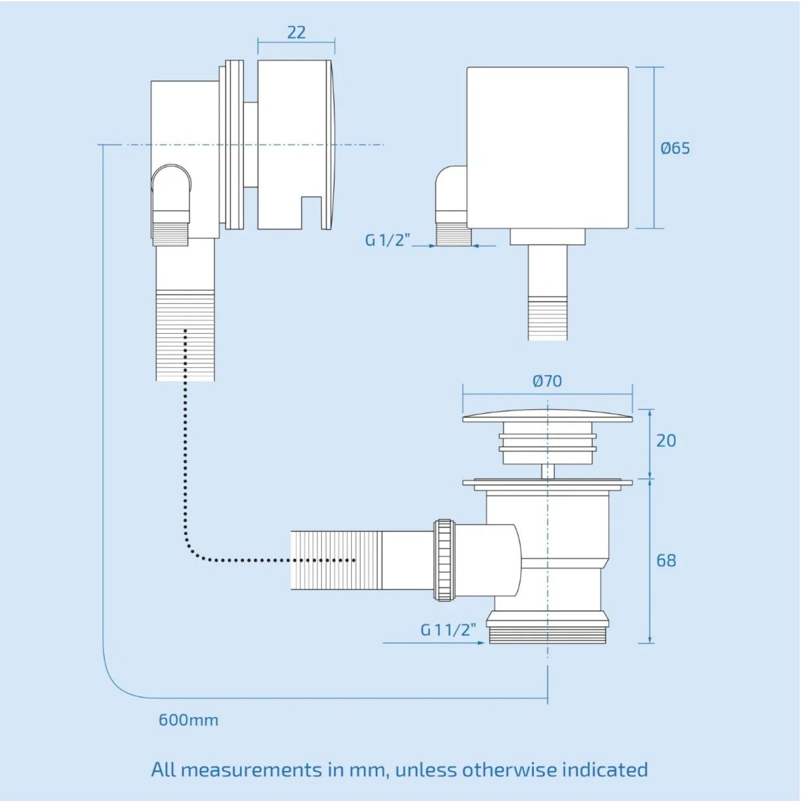 Lilly Chrome 3 Dial 3 Way Square Concealed Thermostatic Mixer Valve, Slider Rail, Square Handset, Square Ceiling Shower Head, Bath Filler & Waste