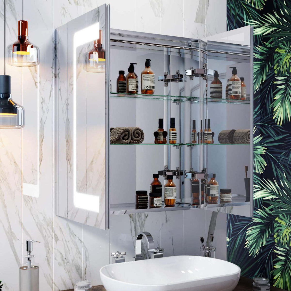 LED 2 Doors Bathroom Mirror Cabinet