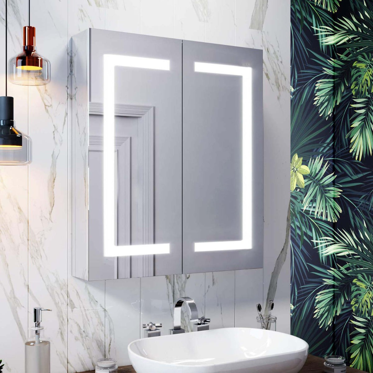 LED 2 Doors Bathroom Mirror Cabinet