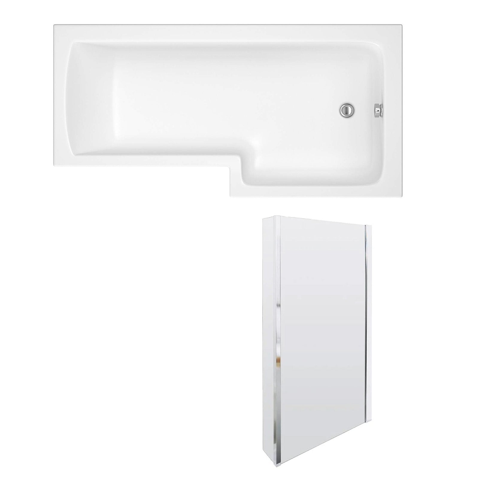 1700 x 850mm Acrylic Square L Shaped Shower Bath + Shower Screen - Right Hand