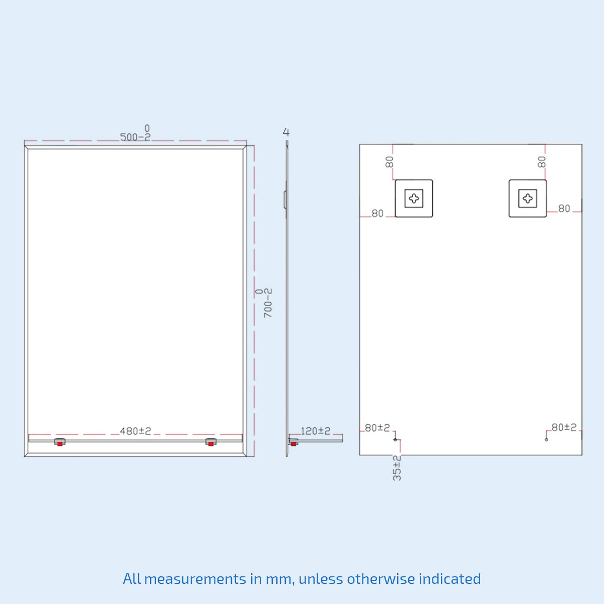 Bowen 500 x 700 Straight Corner Mirror with Glass Shelf