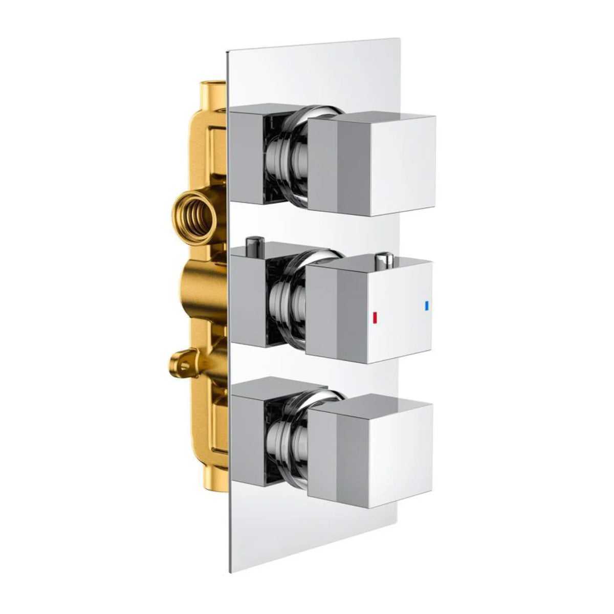 Modern Chrome Square 2-Way 3-Dial Concealed Thermostatic Shower Mixer Valve