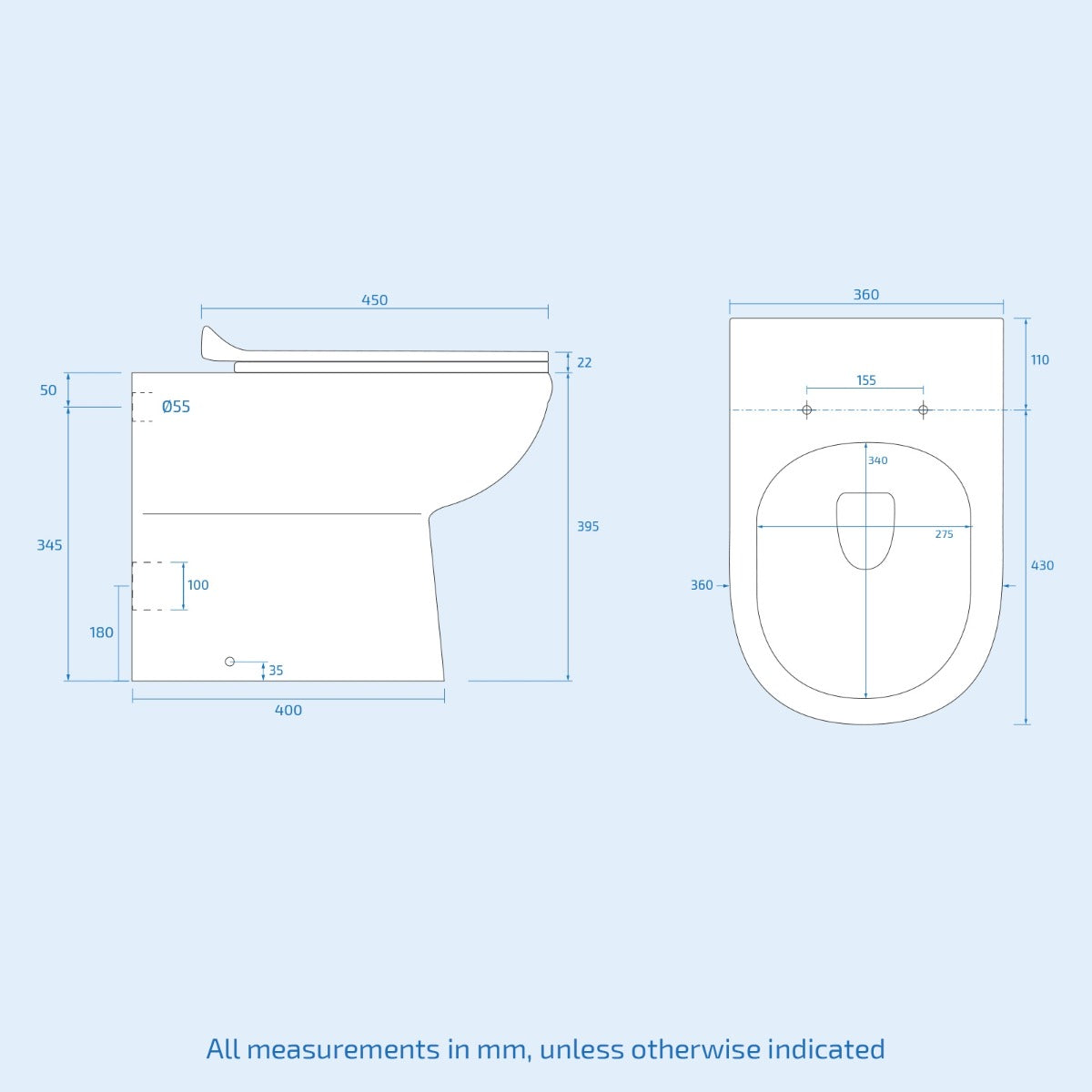 Afern 500mm WC Unit & Round Back To Wall Ceramic Toilet With Cistern