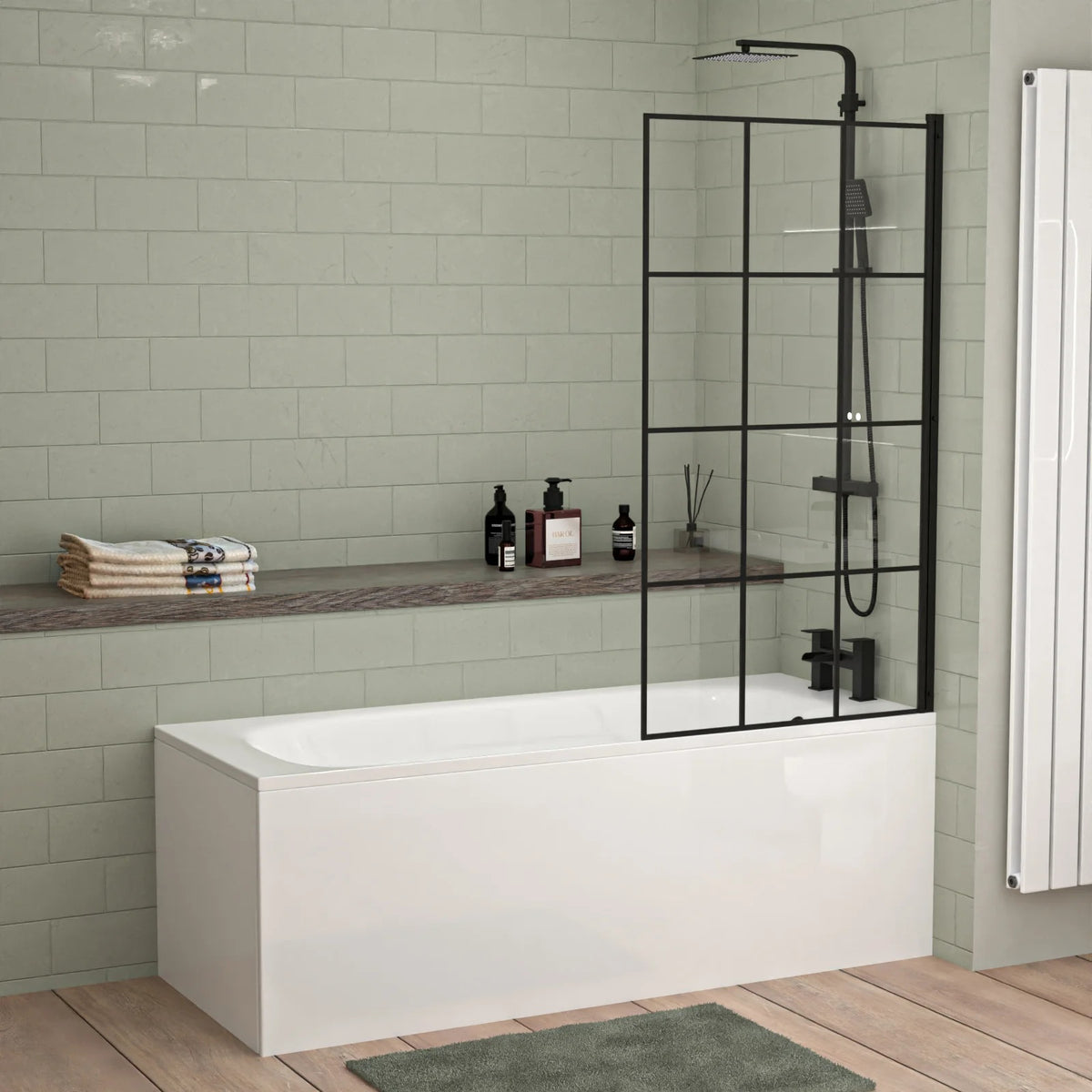 Nanuya 1700mm Bath with Screen, 600mm Anthracite Basin Vanity & Toilet - Complete Set with Matte Black Fittings
