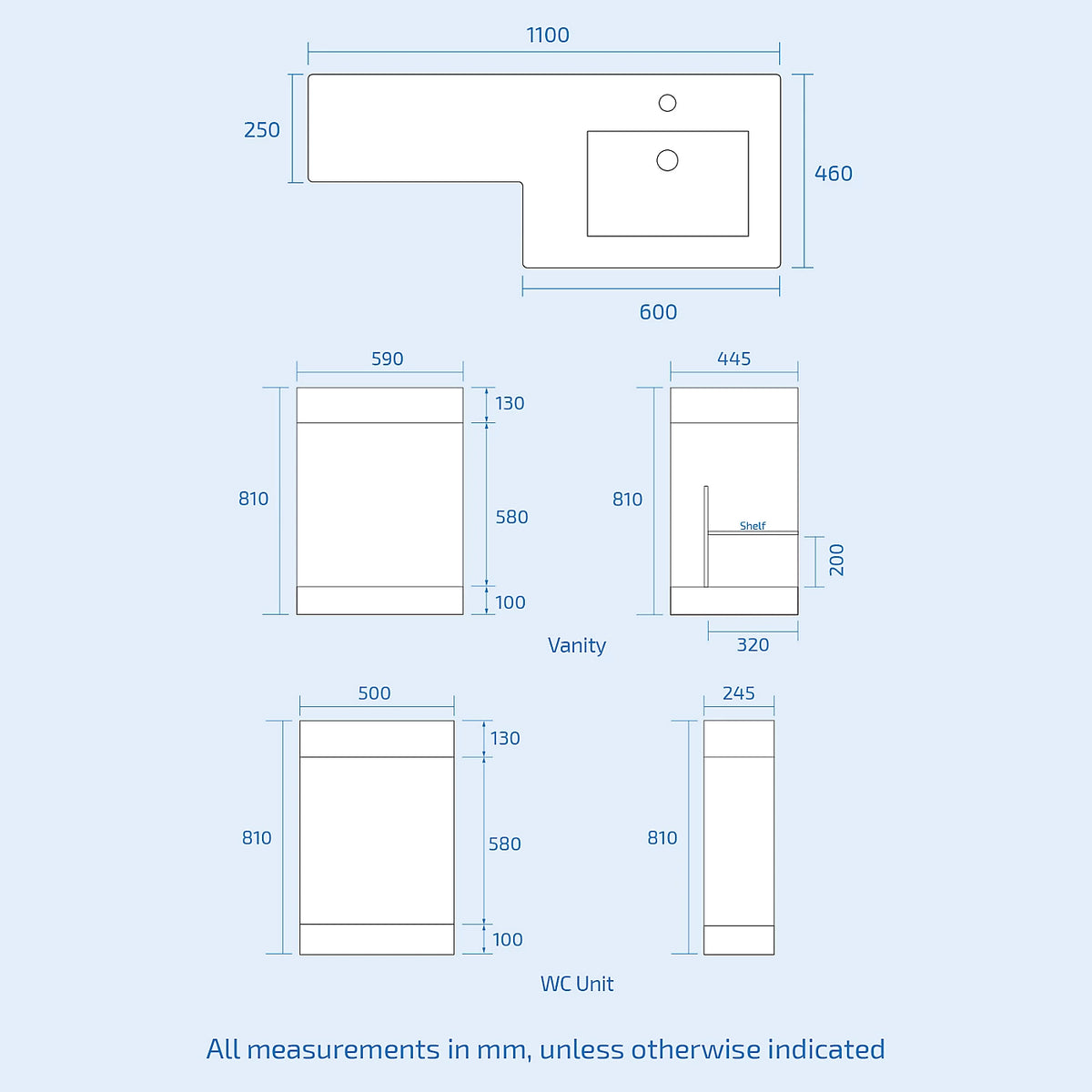 Aric Modern Grey Gloss RH Vanity Cabinet Basin Sink 1100mm and BTW Toilet