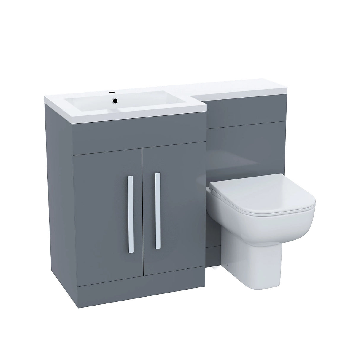 Aric Dark Grey LH Basin Sink Vanity Cabinet 1100mm & BTW Toilet Flat Pack