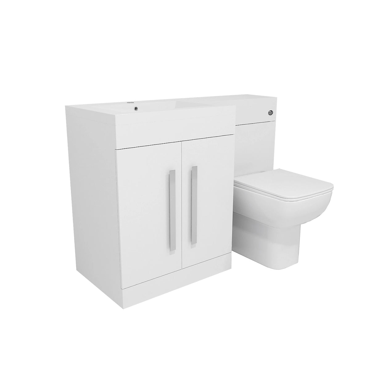 Aric White Left Hand Side 1100mm Vanity Basin Unit, WC Unit & Back To Wall Toilet