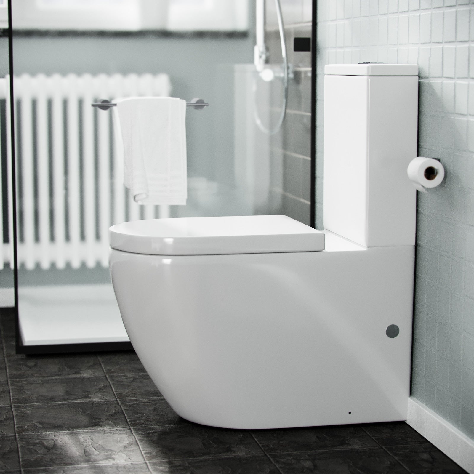 White Ceramic WC Close Coupled Toilet Pan and Seat