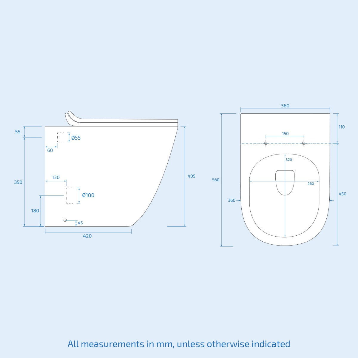 Afern Modern Anthracite 500mm Back To Wall WC Unit & Rimless Toilet Pan Space Saving