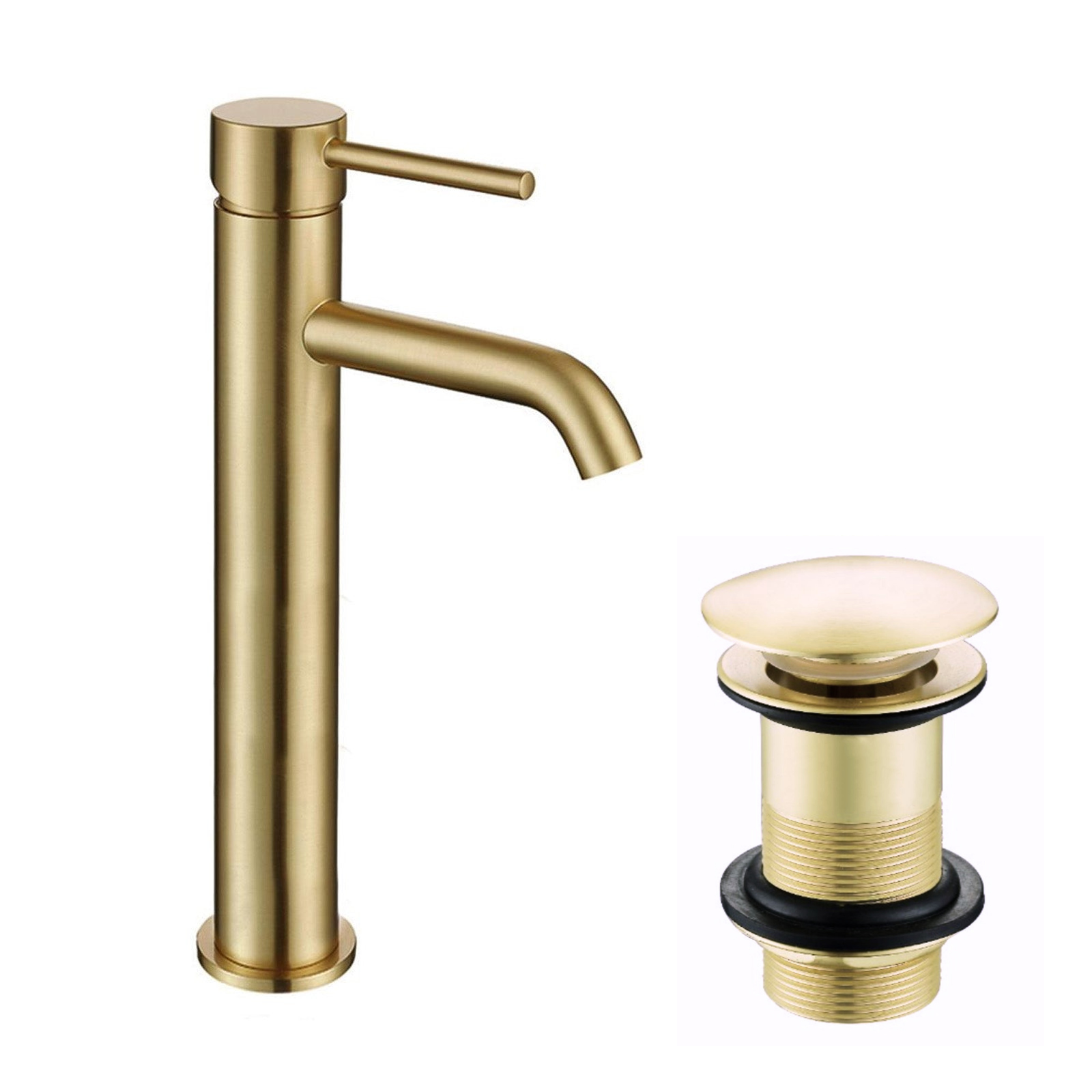 Alice Countertop Brushed Brass Tall Round Single Lever Basin Mono Mixer Tap