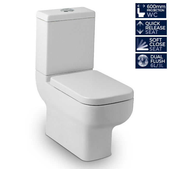 Haywood Modern Ceramic Toilet Pan, Dual Flush Cistern And Soft Close Seat