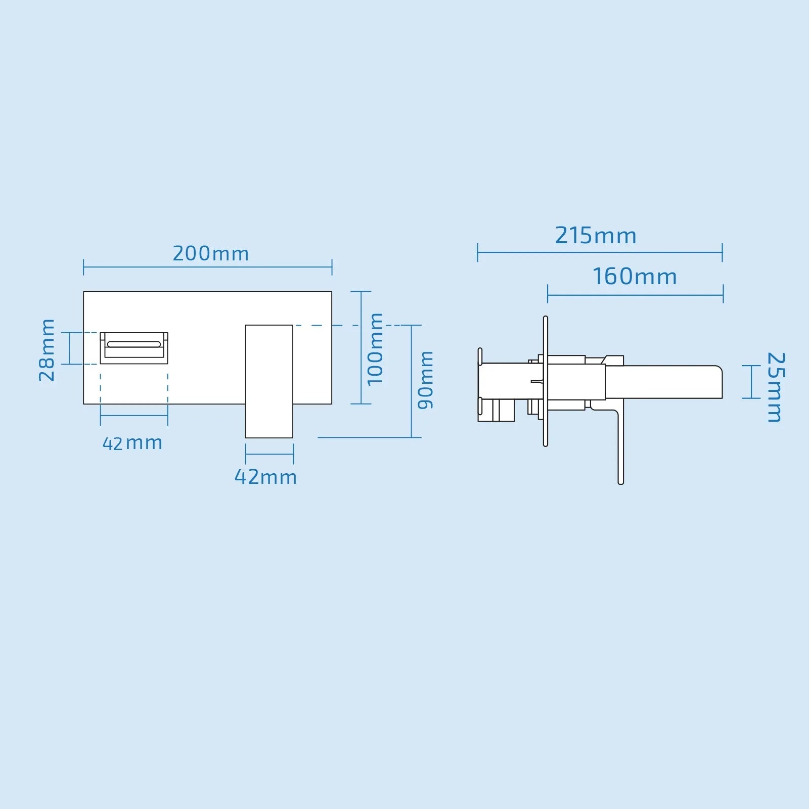 Ozone 160mm Spout length Chrome Square Waterfall Wall Mounted Basin Mixer Tap