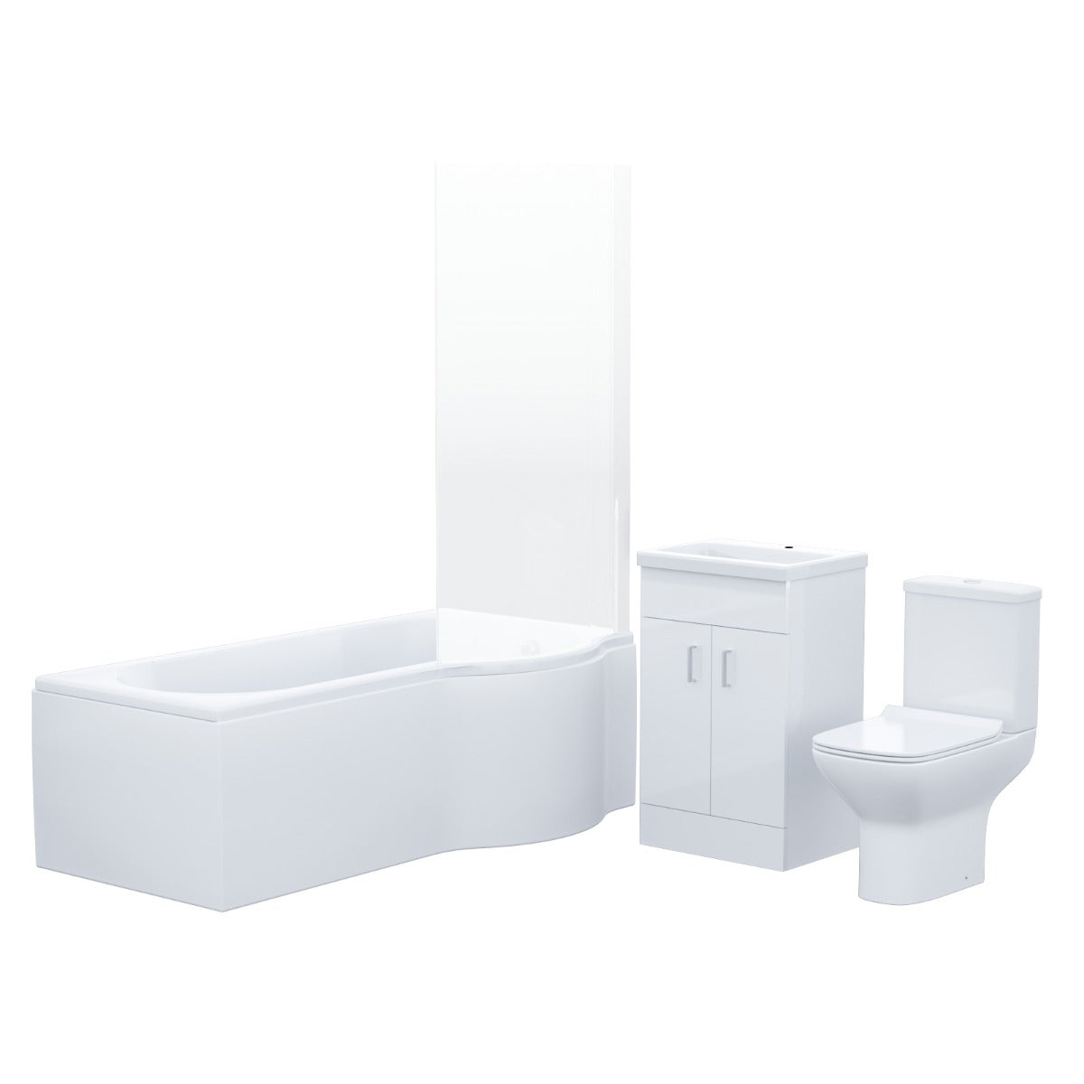 Nanuya P-Shaped RH Bath 500mm Floor Vanity Unit & Close Coupled Toilet Suite